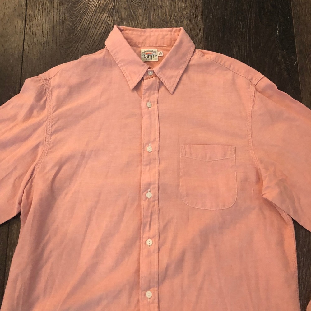 Faherty Shirt Mens Large Pink Lightweight Coastal Preppy Casual Beach Cotton - Picture 2 of 9